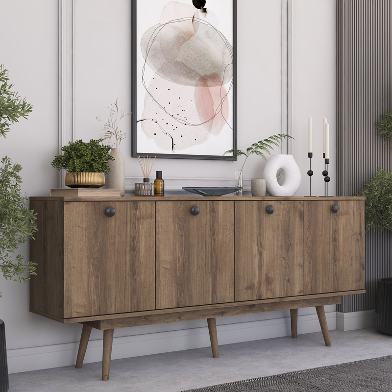 Μπουφές Salonde Pakoworld Καρυδί Μελαμίνης-Καρυδί Pp Πόδι 180X40X82.6Εκ