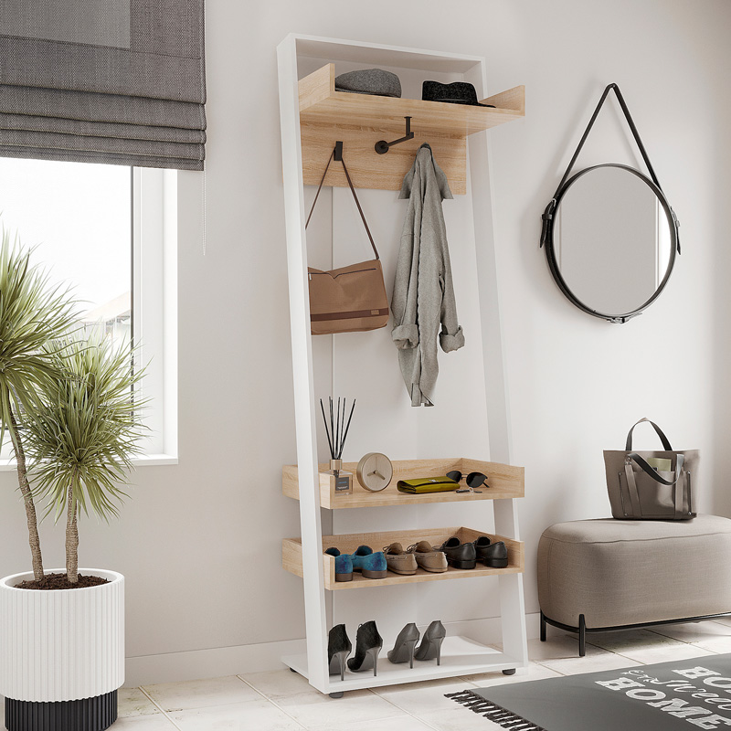 Έπιπλο Εισόδου Sciove Pakoworld Σε Λευκή-Φυσική Απόχρωση 70X40X200Εκ