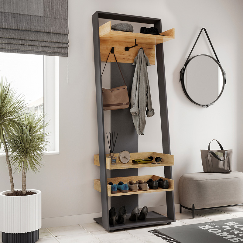 Έπιπλο Εισόδου Sciove Pakoworld Σε Ανθρακί-Φυσική Απόχρωση 70X40X200Εκ