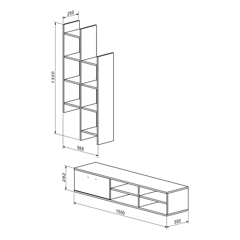 Σύνθετο Σαλονιού Sarona Pakoworld Oak 150X35X160Εκ