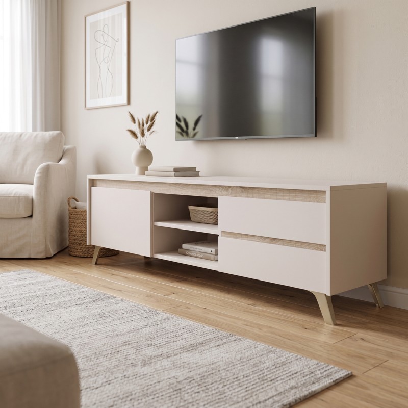 Έπιπλο Τηλεόρασης Belka Pakoworld Κρεμ Με Oak 155X45X53,6Εκ