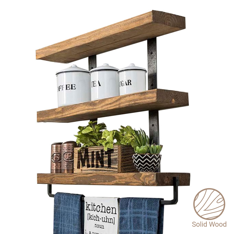 Ραφιέρα Τοίχου Suny Pakoworld Μασίφ Ξύλο Πεύκου Καρυδί-Μαύρο 75X9X68Εκ