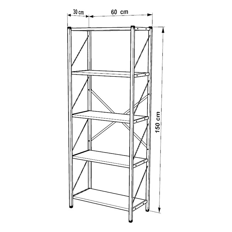 Βιβλιοθήκη Bimblem Pakoworld Καρυδί Με Μαύρο Μέταλλο 60X30X150Εκ