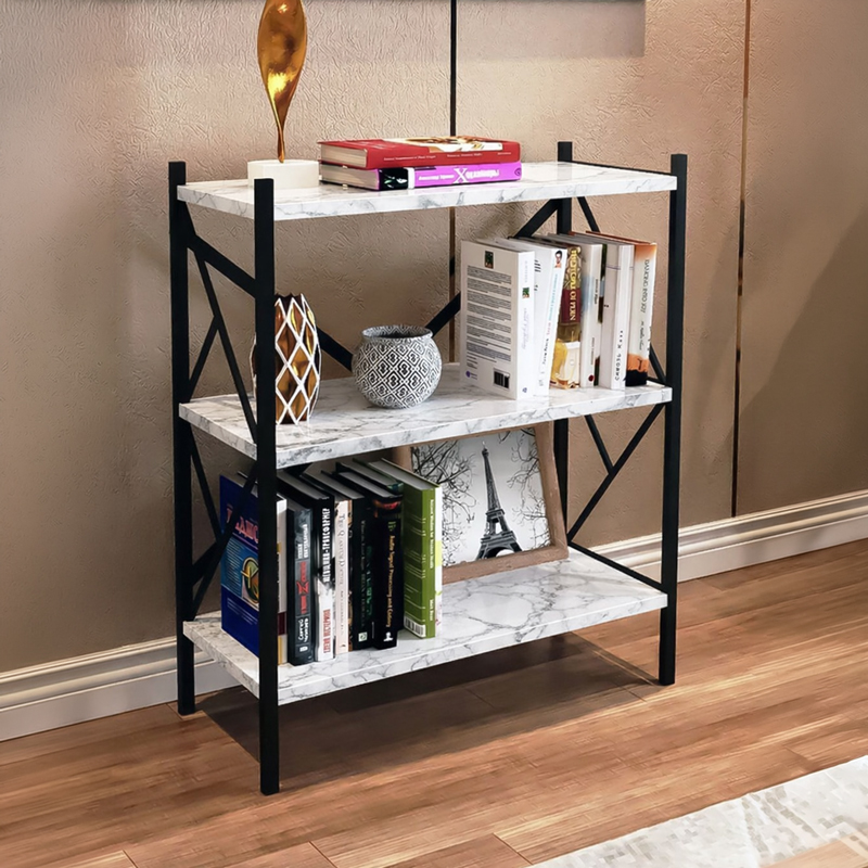 Ραφιέρα Επιδαπέδια Althea Pakoworld Λευκό Μαρμάρου Με Μαύρο Μέταλλο 60X30X90Εκ