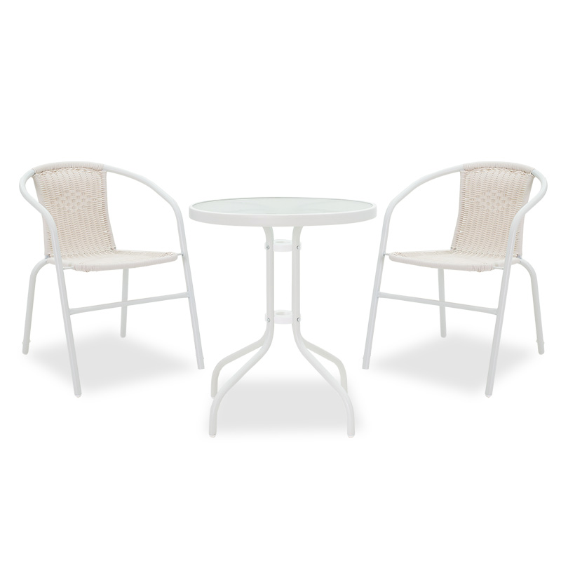 Τραπεζαρία Watson-Obbi Σετ 3Τεμ Pakoworld Μέταλλο Λευκό-Γυαλί Φ60X70Εκ