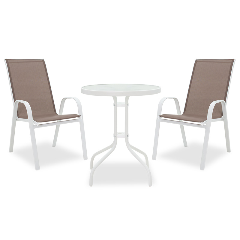 Τραπεζαρία Κήπου Calan-Watson Σετ 3Τεμ Pakoworld Μέταλλο Λευκό-Textilene Καφέ