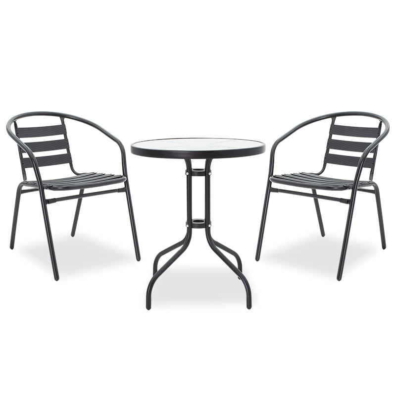 Τραπεζαρία Watson-Tade Pakoworld Σετ 3Τεμ Μέταλλο Μαύρο-Γυαλί Φ60X70Εκ