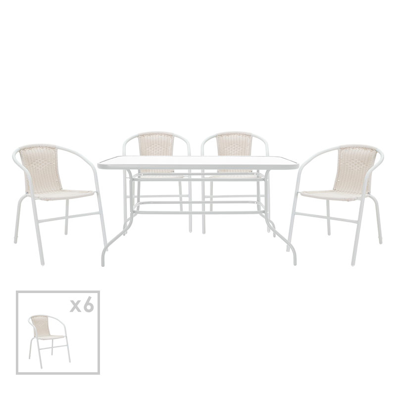 Τραπεζαρία Valor-Obbi Σετ 7Τεμ Pakoworld Μέταλλο-Pe Λευκό