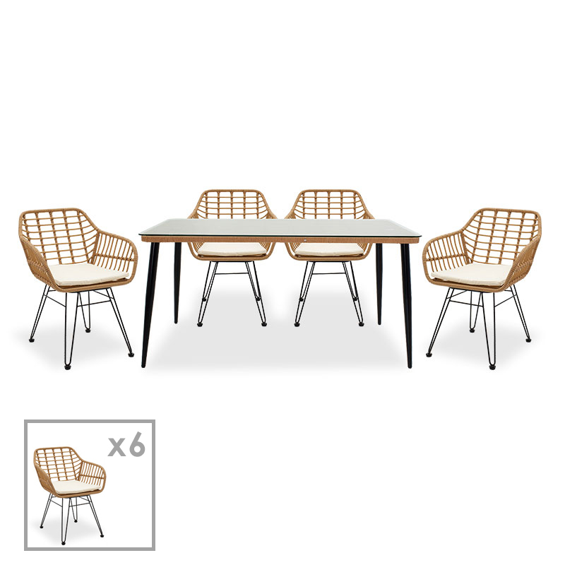 Τραπεζαρία Naoki Σετ 7Τεμ Pakoworld Μέταλλο-Μαύρο-Pe Φυσικό