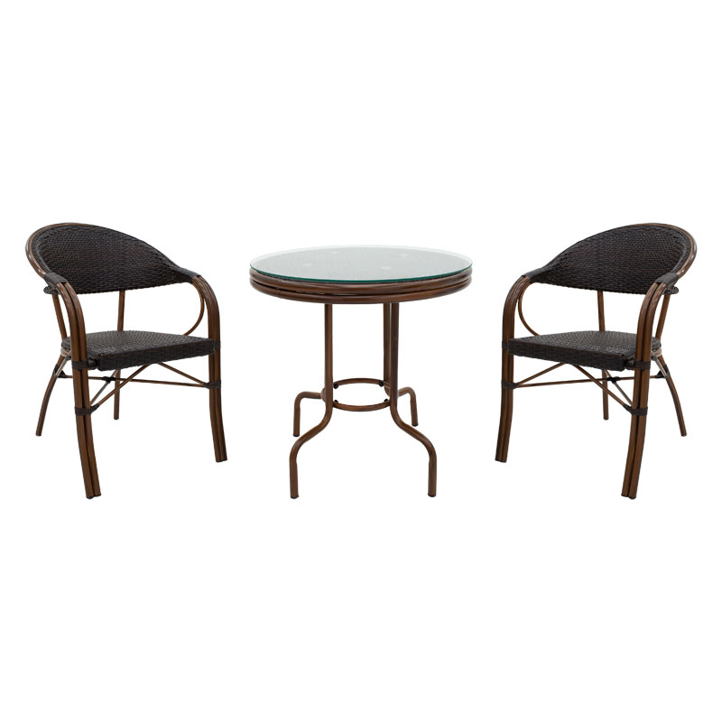 Τραπεζαρία Paula Σετ 5Τεμ Pakoworld Μέταλλο-Pe Rattan Καφέ