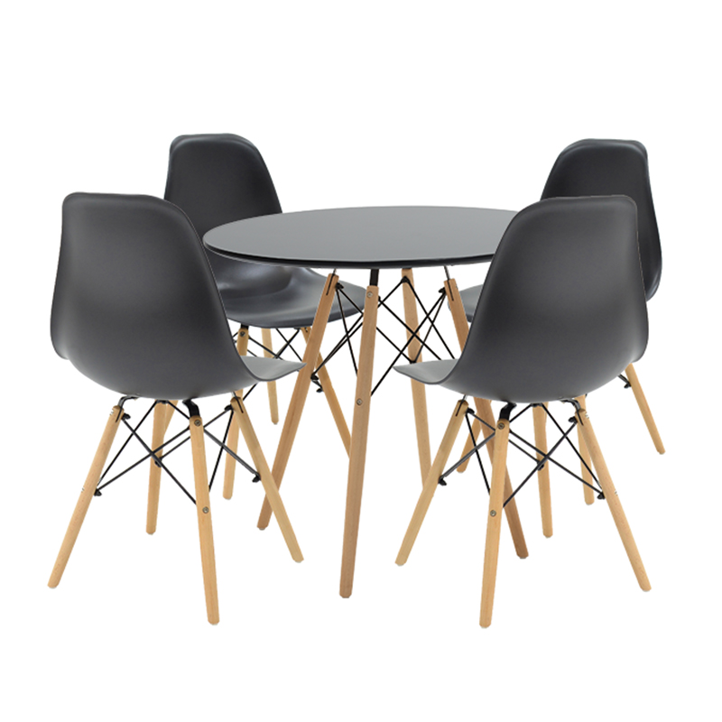 Τραπεζαρία Julita Pakoworld Σετ 5Τεμ Σε Απόχρωση Μαύρο-Φυσικό Φ80X73Εκ