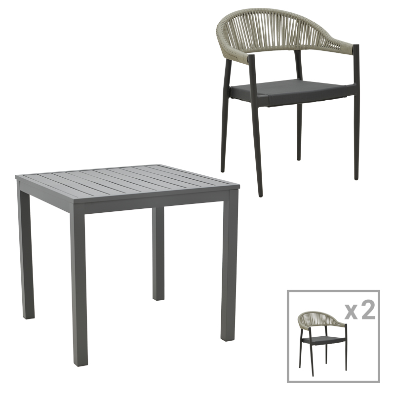 Τραπεζαρία Kliton- Elation Σετ 3Τεμ Pakoworld Αλουμίνιο Σε Ανθρακί Απόχρωση 80X80X74Εκ