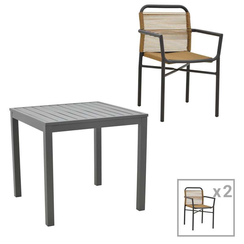 Τραπεζαρία Kliton-Clutch Σετ 3Τεμ Pakoworld Αλουμίνιο Σε Ανθρακί Απόχρωση 80X80X74Εκ