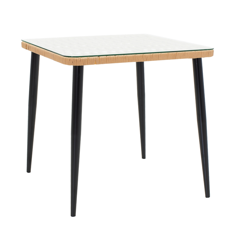 Τραπεζαρία Naoki V Σετ 5Τεμ Pakoworld Rattan Pe Σε Φυσική Απόχρωση Και Μαύρο Μέταλλο 80X80X78Εκ