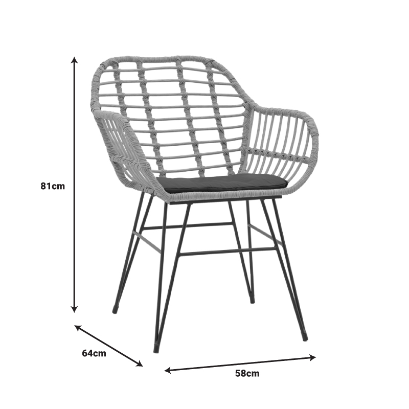 Τραπεζαρία Naoki V Σετ 5Τεμ Pakoworld Rattan Pe Σε Φυσική Απόχρωση Και Μαύρο Μέταλλο 80X80X78Εκ