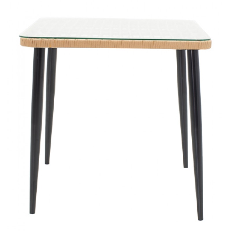 Τραπεζαρία Naoki V Σετ 5Τεμ Pakoworld Rattan Pe Σε Φυσική Απόχρωση Και Μαύρο Μέταλλο 80X80X78Εκ