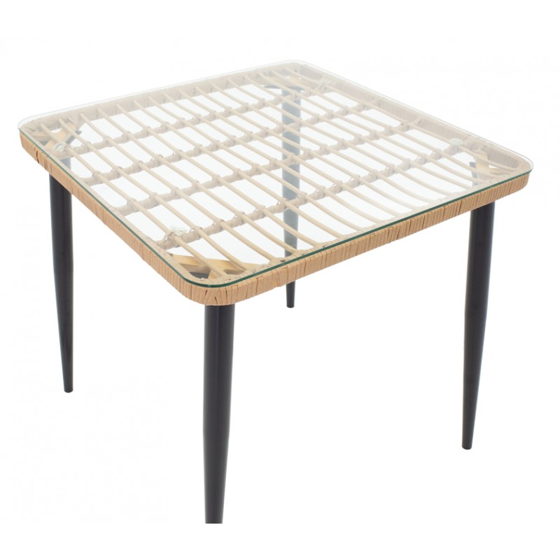 Τραπεζαρία Naoki V Σετ 5Τεμ Pakoworld Rattan Pe Σε Φυσική Απόχρωση Και Μαύρο Μέταλλο 80X80X78Εκ