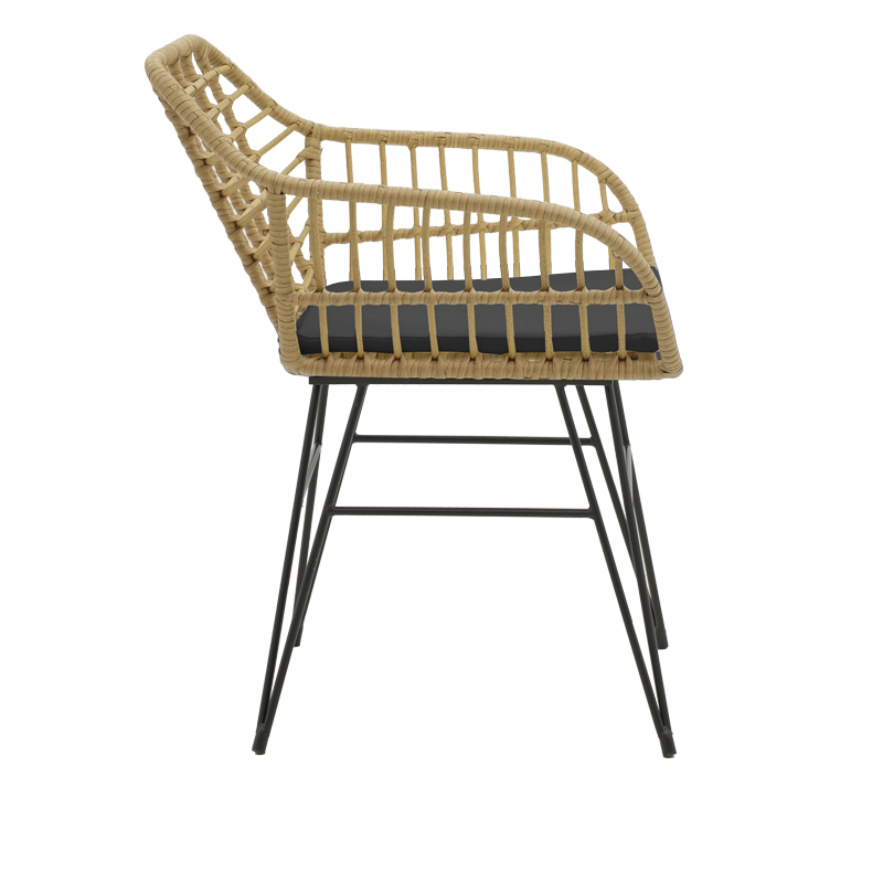 Τραπεζαρία Naoki V Σετ 5Τεμ Pakoworld Rattan Pe Σε Φυσική Απόχρωση Και Μαύρο Μέταλλο 80X80X78Εκ