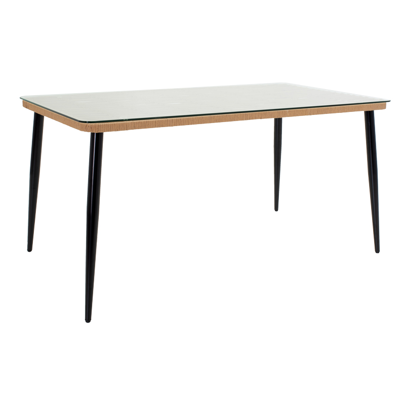 Τραπεζαρία Naoki U Σετ 7Τεμ Pakoworld Rattan Pe Σε Φυσική Απόχρωση Και Μαύρο Μέταλλο 160X90X78Εκ