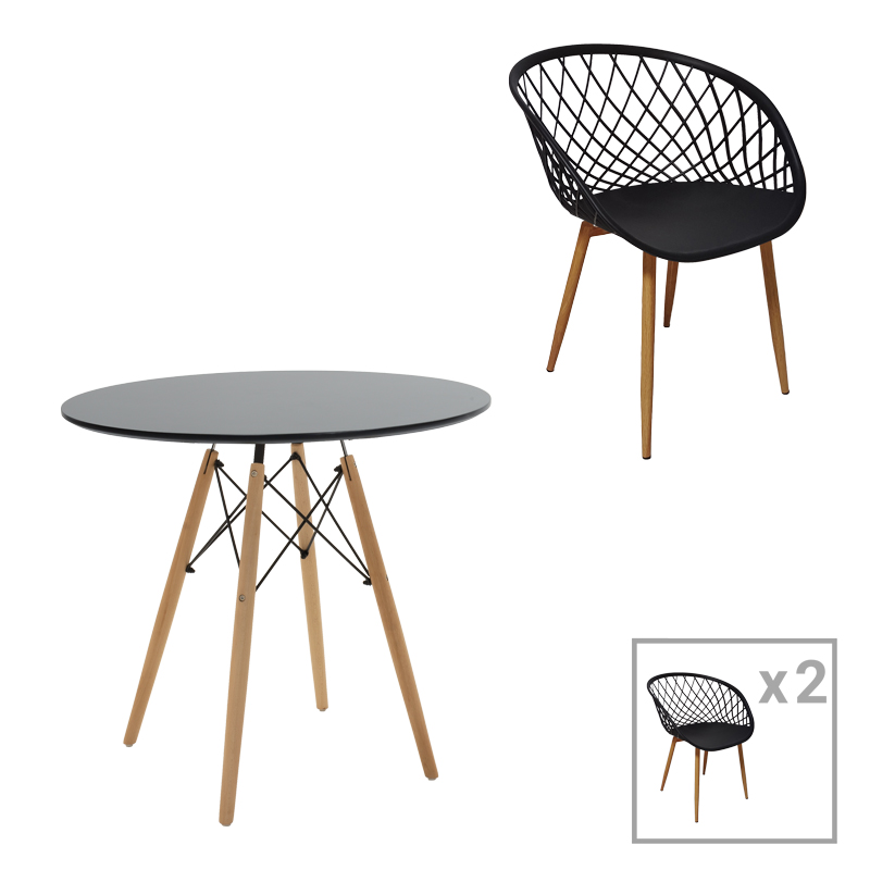 Τραπεζαρία Ezra-Julita Pakoworld Σετ 3Τεμ Pp-Mdf Σε Μαύρη-Φυσική Απόχρωση Φ80X73Εκ