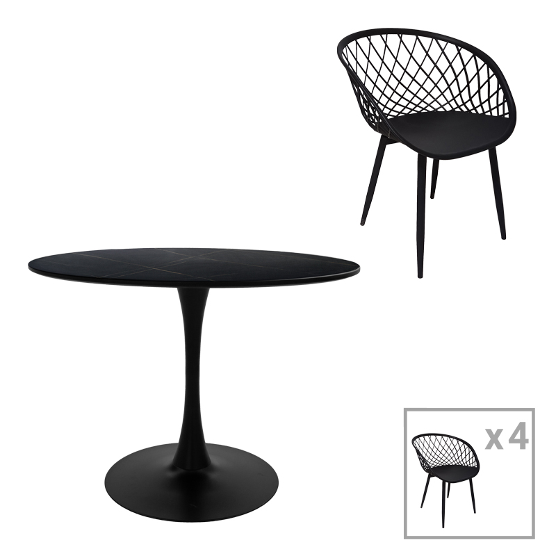 Τραπεζαρία Ezra-Balou Pakoworld Σετ 5Τεμ Pp-Mdf Σε Μαύρη Απόχρωση Φ120X73Εκ