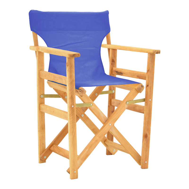 Καρέκλα-Πολυθρόνα Σκηνοθέτη Kompa Pakoworld Μασίφ Ξύλο Οξιάς Σε Φυσική Απόχρωση Με Μπλε Πανί
