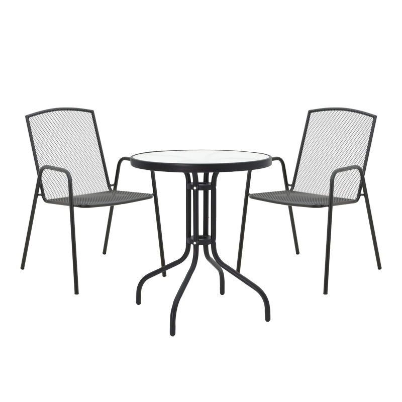 Τραπεζαρία Watson-Pomedon Pakoworld Σετ 3Τεμ Μέταλλο Σε Μαύρη Απόχρωση