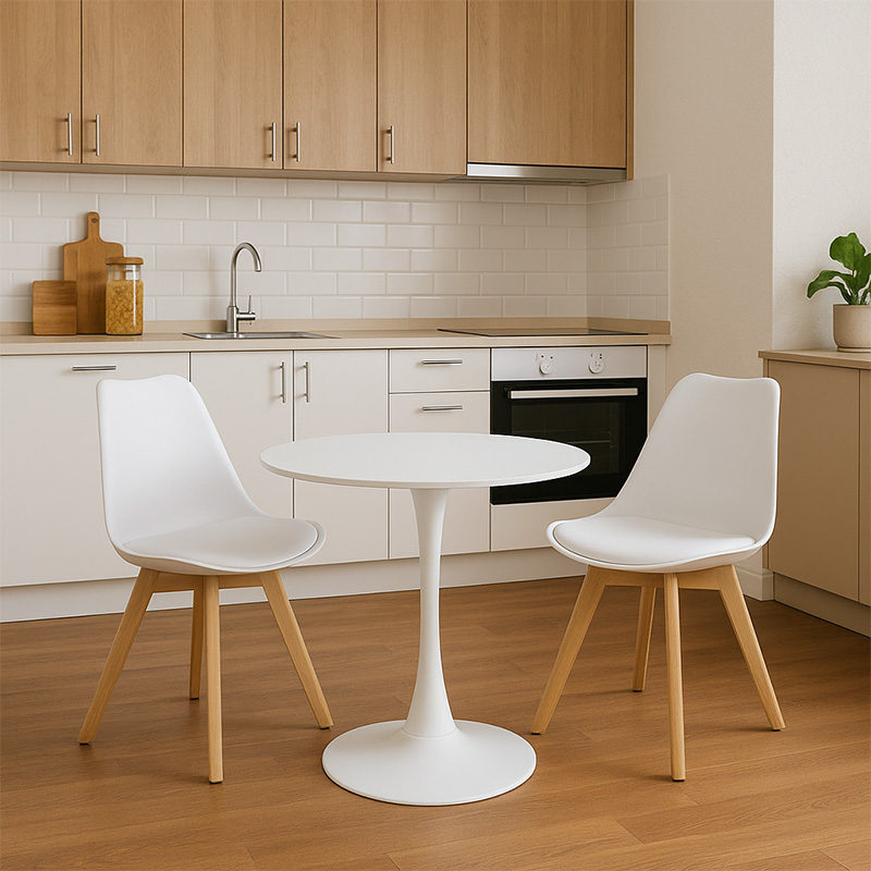 Τραπεζαρία Elijah-Gaston Pakoworld Σετ 3Τεμ Pp-Pu Σε Λευκή Απόχρωση Με Φυσικό Πόδι Φ60X74Εκ