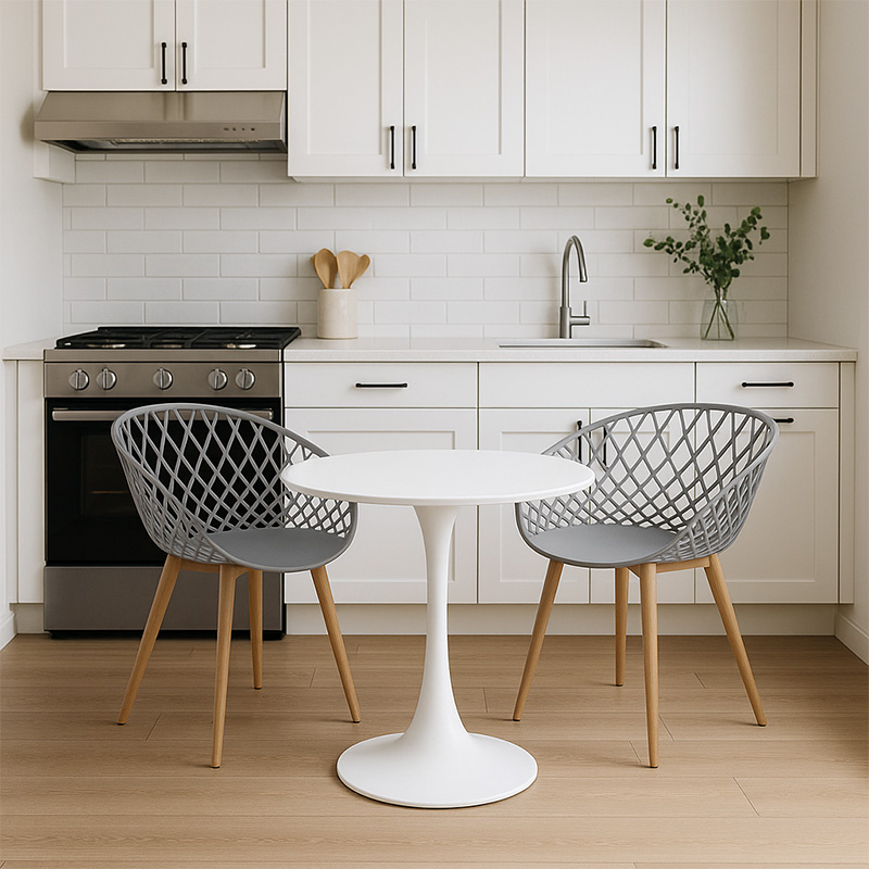 Τραπεζαρία Elijah-Ezra Pakoworld Σετ 3Τεμ Pp-Pu Σε Γκρι-Λευκή Απόχρωση Με Φυσικό Πόδι Φ60X74Εκ