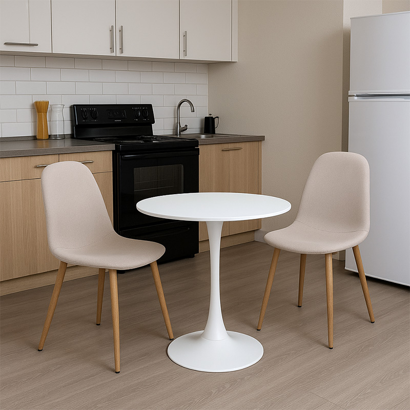 Τραπεζαρία Elijah-Bella Pakoworld Σετ 3Τεμ Σε Λευκή-Μπεζ Απόχρωση Φ60X74Εκ