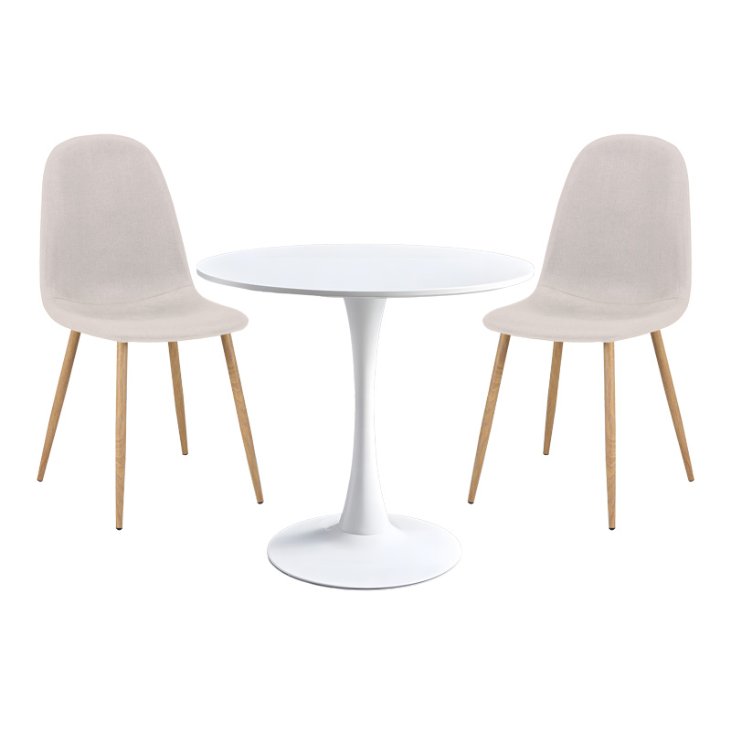 Τραπεζαρία Elijah-Bella Pakoworld Σετ 3Τεμ Σε Λευκή-Μπεζ Απόχρωση Φ60X74Εκ