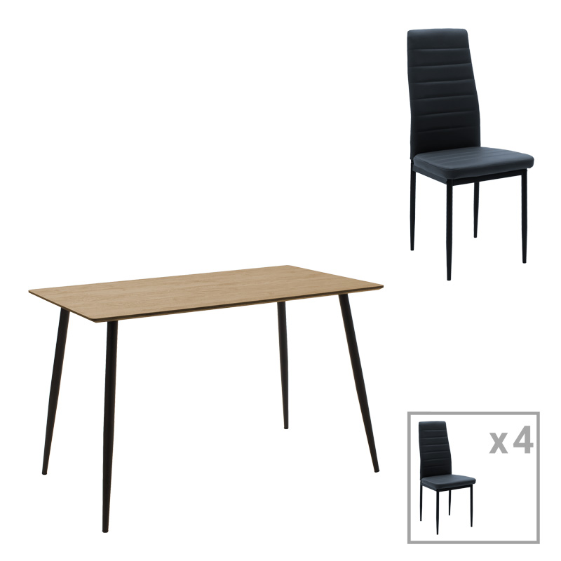 Τραπεζαρία Cuba-Parker Pakoworld Σετ 5Τεμ Mdf Σε Sonoma-Μαύρη Απόχρωση 120X70X76Cm