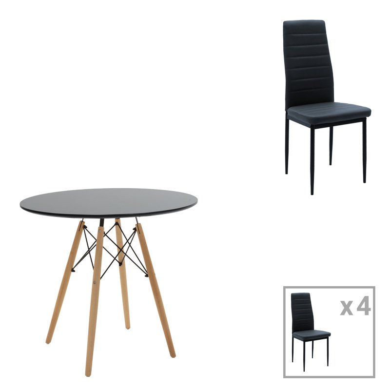 Τραπεζαρία Julita-Parker Pakoworld Σετ 5Τεμ Mdf Σε Μαύρη-Φυσική Απόχρωση Φ80X73Cm