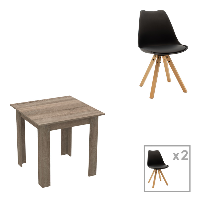 Τραπεζαρία Manka I-Caron Pakoworld Σετ 3Τεμ Σε Sonoma Truffle-Μαύρη Απόχρωση 80X80X77Εκ