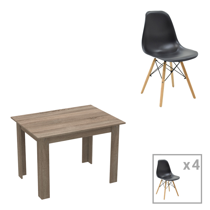 Τραπεζαρία Manka-Julita Pakoworld Σετ 5Τεμ Σε Sonoma Truffle-Μαύρη Απόχρωση 110X80X77Εκ