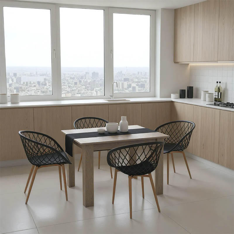 Τραπεζαρία Manka-Ezra Pakoworld Σετ 5Τεμ Σε Sonoma Truffle-Μαύρη Απόχρωση 110X80X77Εκ