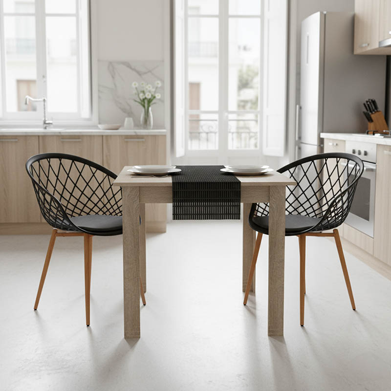 Τραπεζαρία Manka-Ezra Pakoworld Σετ 3Τεμ Σε Sonoma-Μαύρη Απόχρωση 80X80X77Εκ