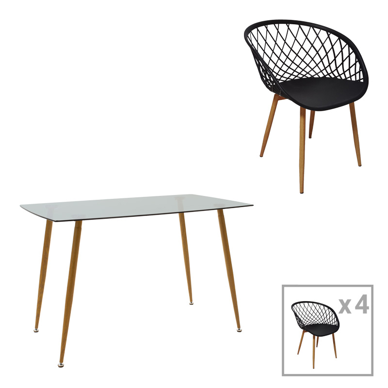 Τραπεζαρία Chloe-Ezra Pakoworld Σετ 5Τεμ Γυάλινο 8Χιλ Ανθρακί - Πόδι Φυσικό 120X70X75Εκ