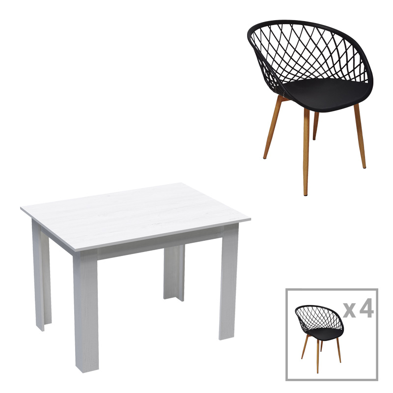 Τραπεζαρία Manka-Ezra Pakoworld Σετ 5Τεμ Σε Λευκή Απόχρωση 110X80X77Εκ