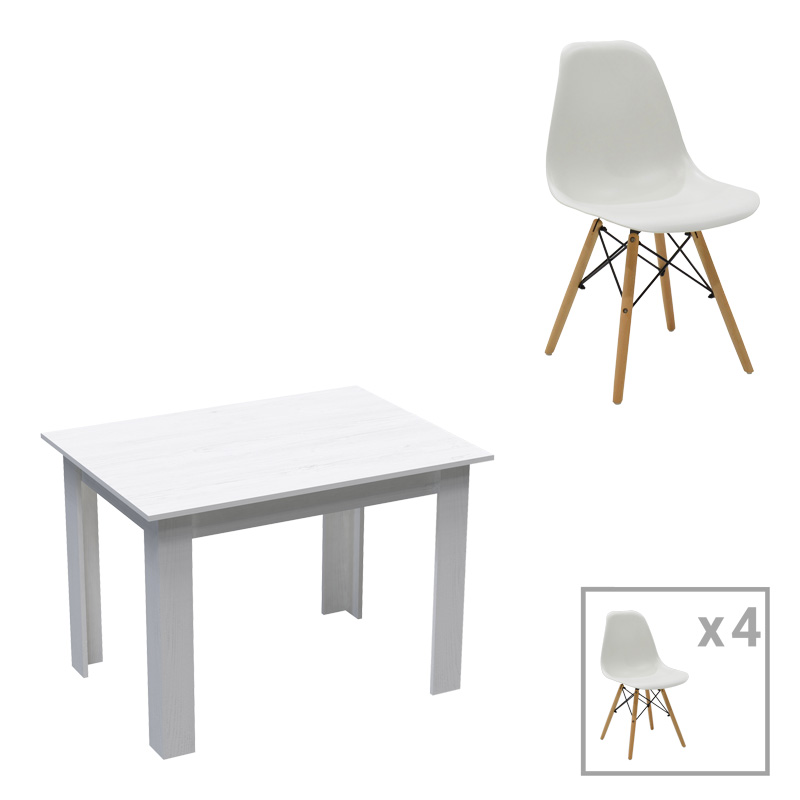 Τραπεζαρία Manka-Julita Pakoworld Σετ 5Τεμ Σε Λευκή Απόχρωση 110X80X77Εκ