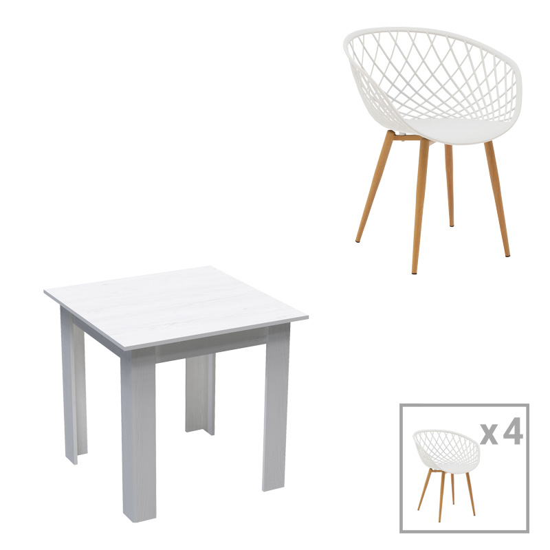 Τραπεζαρία Manka-Ezra Pakoworld Σετ 3Τεμ Σε Λευκή Απόχρωση 80X80X77Εκ