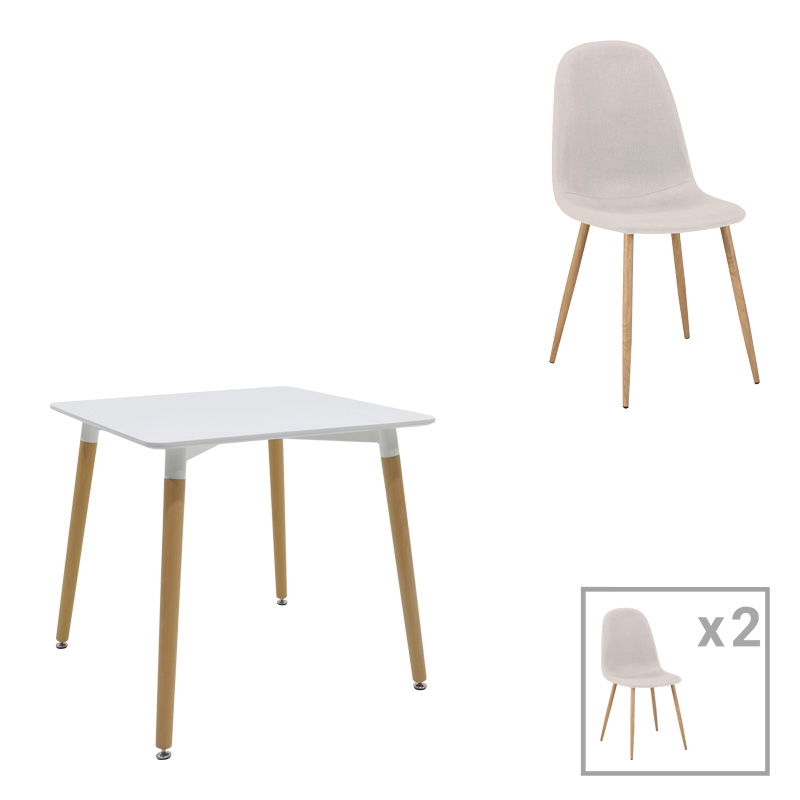 Τραπεζαρία Bella-Natali Pakoworld Σετ 3Τεμ Mdf Λευκό-Πόδια Φυσικό 80X80X76Εκ