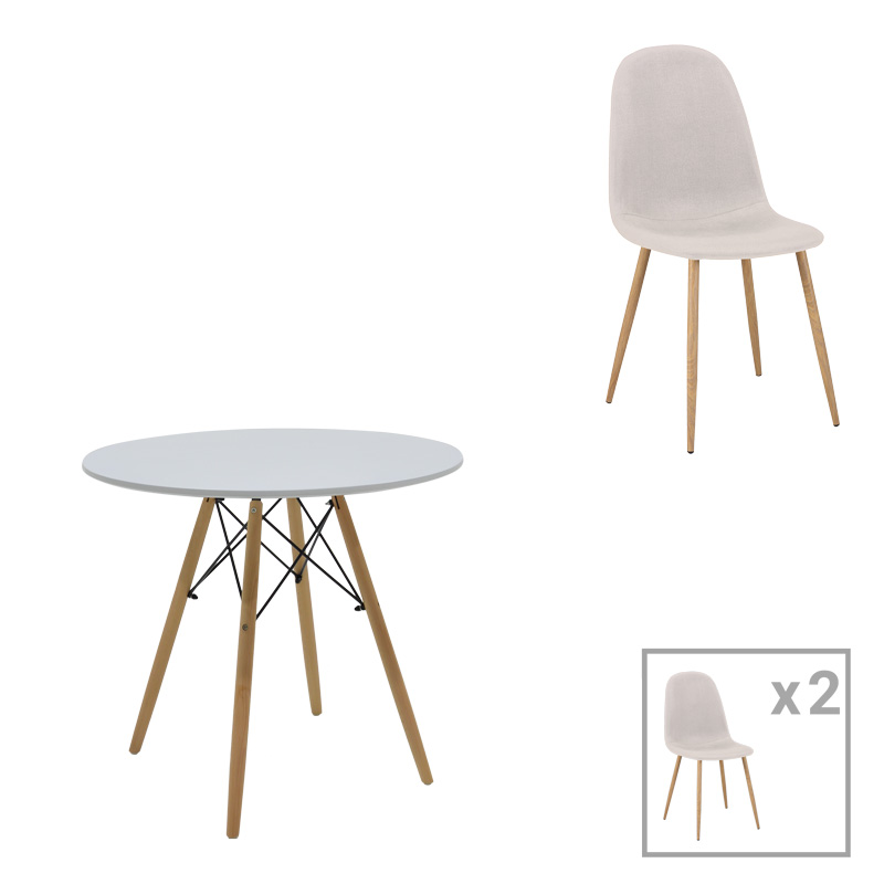 Τραπεζαρία Bella-Julita Pakoworld Mdf Σετ 3Τεμ Λευκό-Πόδια Φυσικό Φ80X73Εκ