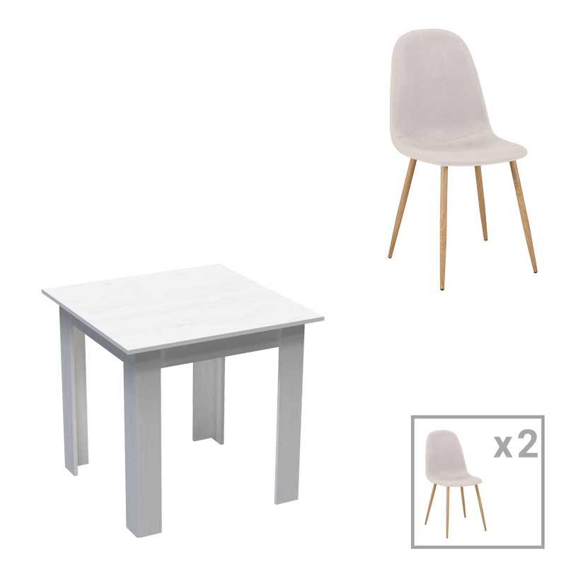 Τραπεζαρία Bella-Manka Pakoworld Σετ 3Τεμ Σε Λευκή Απόχρωση 80X80X77Εκ