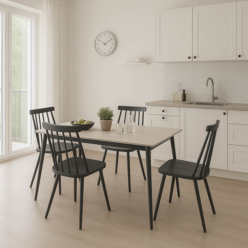 Τραπεζαρία Aurora I-Gustas Pakoworld Σετ 5Τεμ Λευκό Μαρμάρου-Μαύρο 120X80X76Εκ