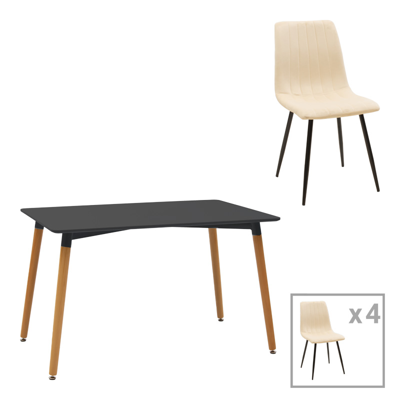 Τραπεζαρία Natali-Noor Pakoworld Σετ 5Τεμ Mdf Λευκό-Μπεζ-Μαύρο 120X80X76Εκ