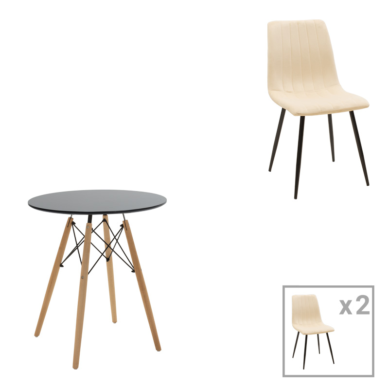 Τραπεζαρία Julita-Noor Pakoworld Σετ 3Τεμ Mdf Μαύρο-Μπεζ-Φυσικό Φ60X73Εκ