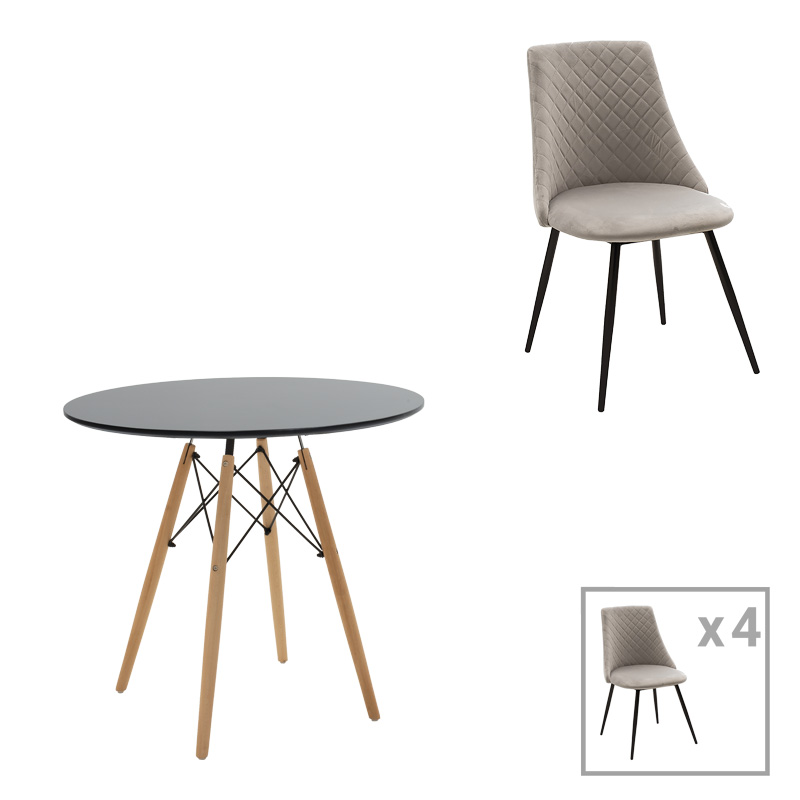 Τραπεζαρία Gustas-Giselle Pakoworld Σετ 5Τεμ Λευκό Μαρμάρου-Γκρι Βελουδο 120X80X76Εκ