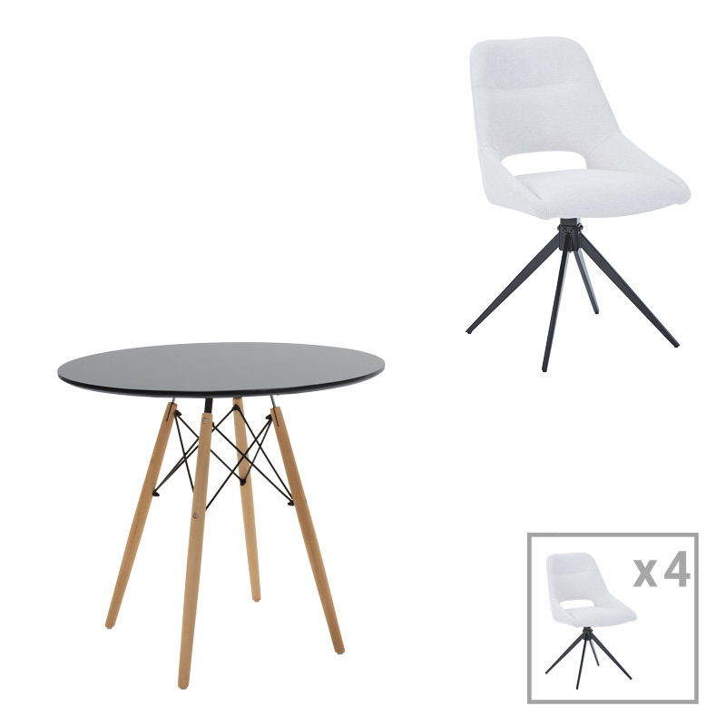 Τραπεζαρία Gustas-Luciano I Pakoworld Σετ 5Τεμ Λευκό Μαρμάρου-Κρεμ Υφασμα 120X80X76Εκ