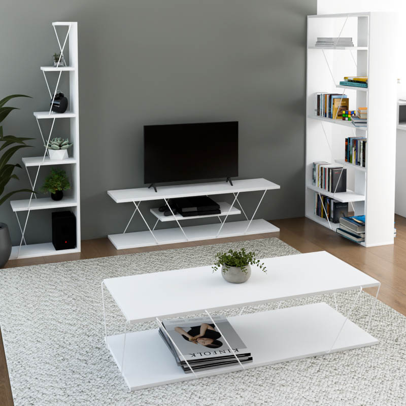 Φοιτητικό Πακέτο Επίπλων Σαλονιού Tars Pakoworld Λευκό Σετ 4Τεμ